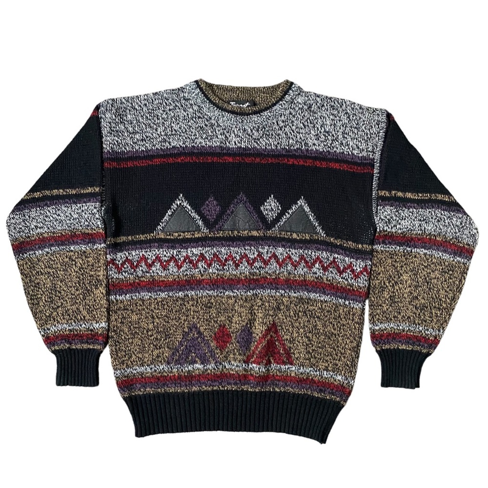 Vintage Impact Crewneck Sweater Mens Small Geometric Acrylic Grandpa 80s 90s